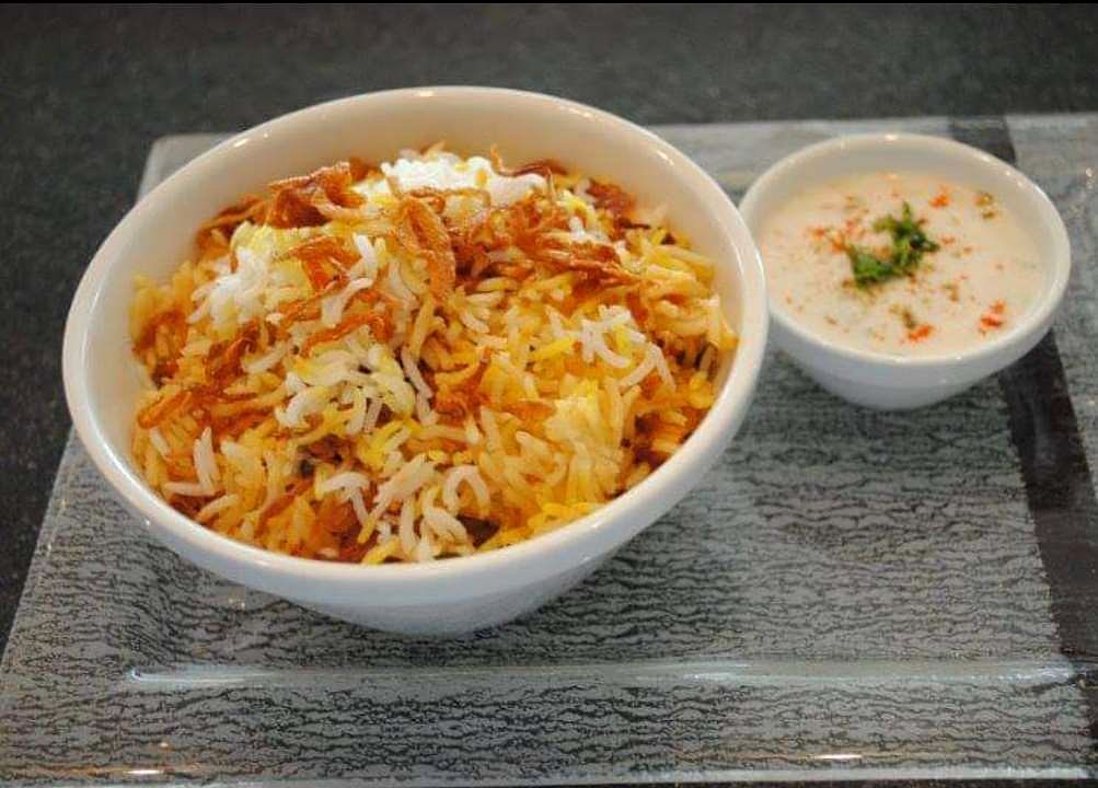 Biryani Rice with Raita plated by Chef Rajpal Singh Ranghar